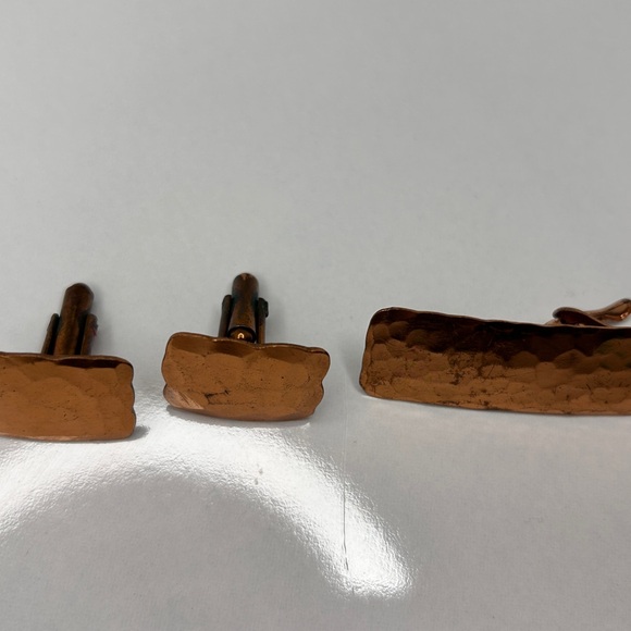 Copper Tie Bar Clip and Cufflinks - Handcrafted Design - Picture 2 of 4